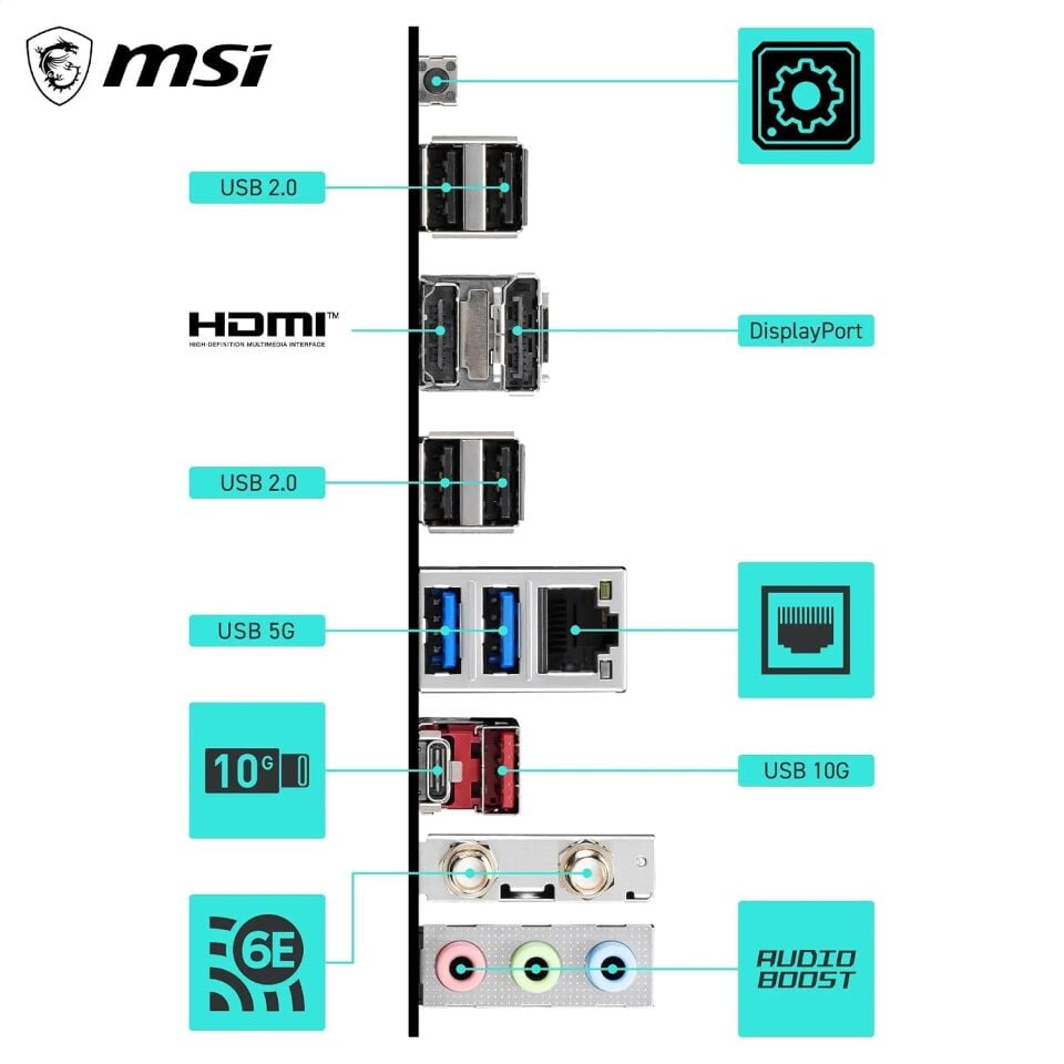 MSI B550 Oyun WIFI6E Anakart, ATX - AMD Ryzen 5000 Serisi, 5000 G Serisi, 4000 G Serisi ve 3000 Serisi İşlemcileri, AM4 - DDR4