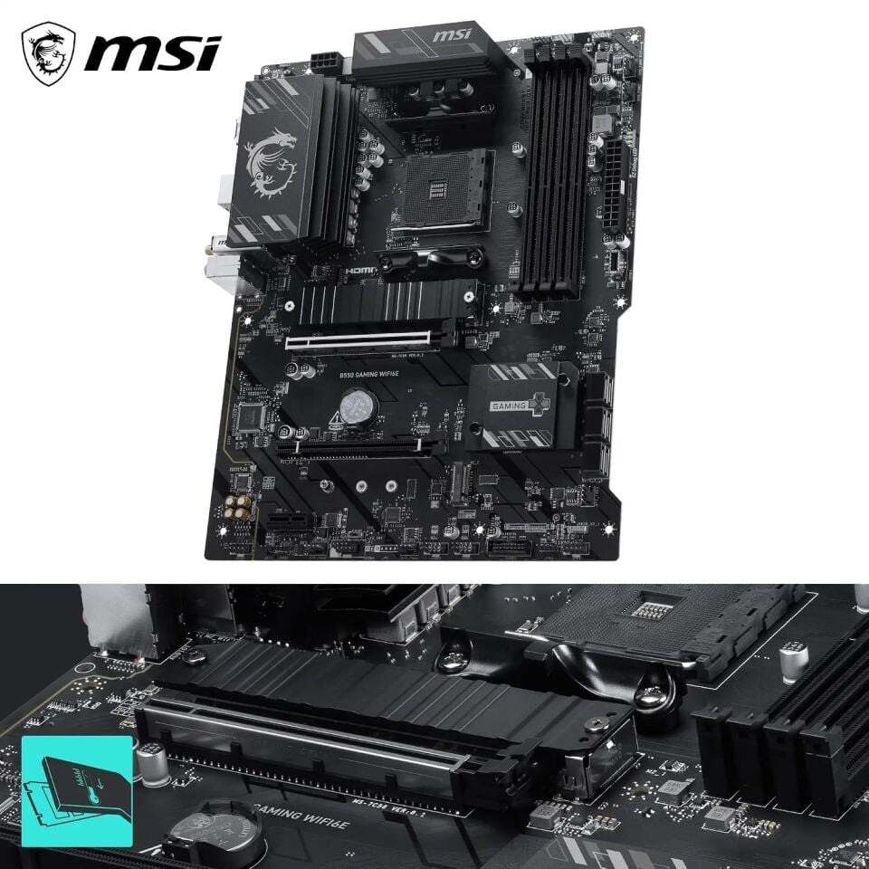 MSI B550 Oyun WIFI6E Anakart, ATX - AMD Ryzen 5000 Serisi, 5000 G Serisi, 4000 G Serisi ve 3000 Serisi İşlemcileri, AM4 - DDR4