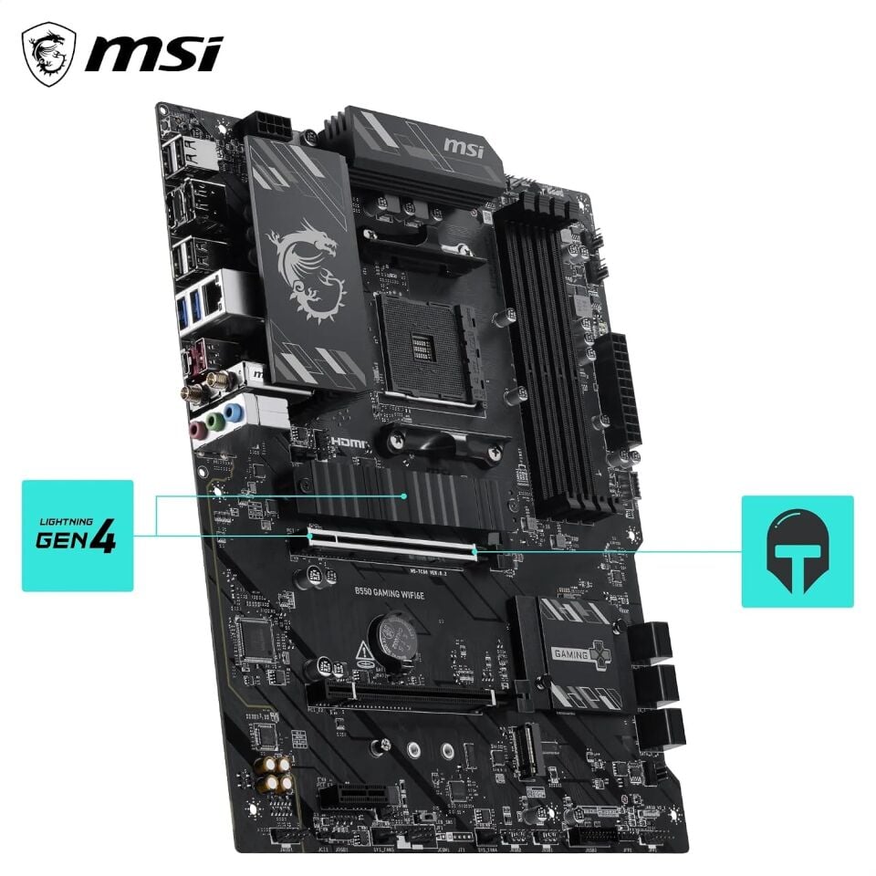 MSI B550 Oyun WIFI6E Anakart, ATX - AMD Ryzen 5000 Serisi, 5000 G Serisi, 4000 G Serisi ve 3000 Serisi İşlemcileri, AM4 - DDR4