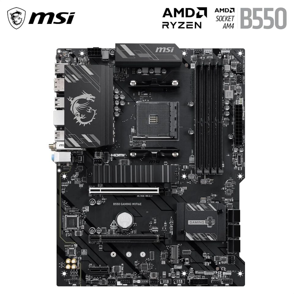 MSI B550 Oyun WIFI6E Anakart, ATX - AMD Ryzen 5000 Serisi, 5000 G Serisi, 4000 G Serisi ve 3000 Serisi İşlemcileri, AM4 - DDR4